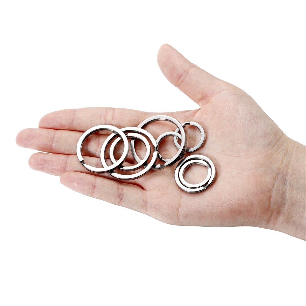 Llaveros redondos de acero inoxidable, llaveros de línea plana para llaveros, accesorios para fabricación de joyas DIY, 15-35mm, 10-20 piezas