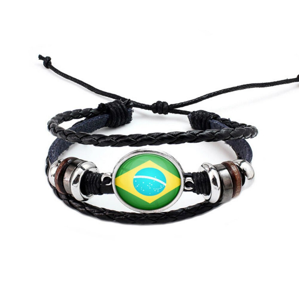 Football Team Logo Beads Multi-layered Bangle Jewelry Russian World National Flag Braided Rope Charm Punk