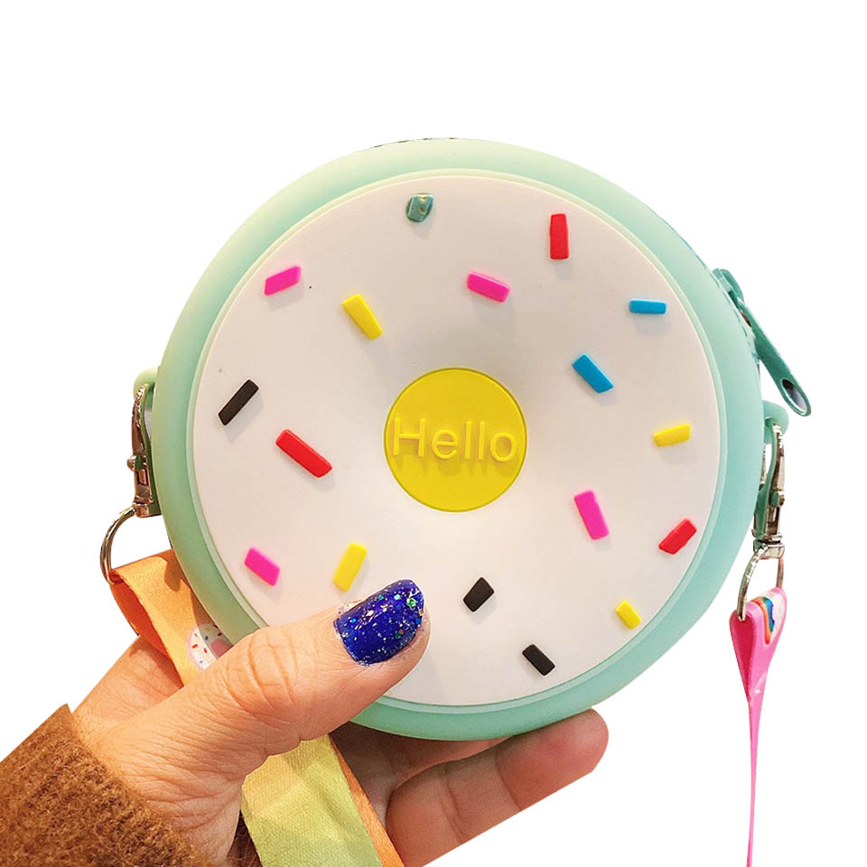 Silicone arco-íris redondo crossbody moeda saco criança menina crianças bolsa de ombro alça ajustável férias viagem bolso pacote: 3