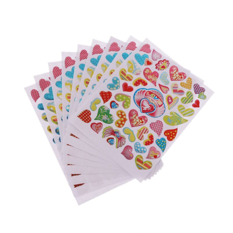 10 Sheets Heart Stickers Love Decorative Sticker Envelopes Cards Craft Scrapbooking Party Favors Prize Class Rewards: 11