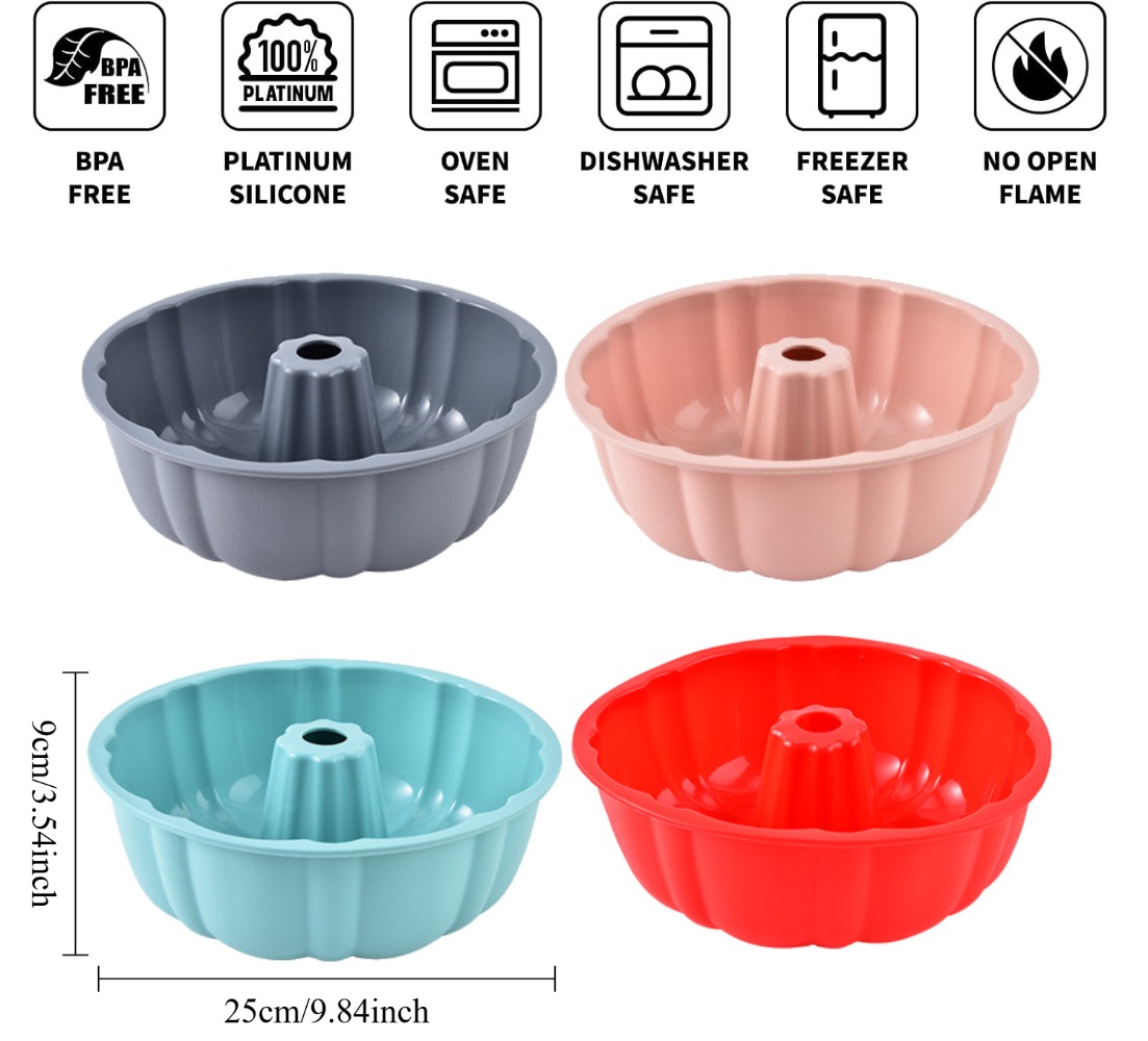10inch Bundt Cake Pan Non-Stick Silicone Bakeware Fluted Round Baking Mold for Oven Home Kitchen Premium Reusable Easy Release
