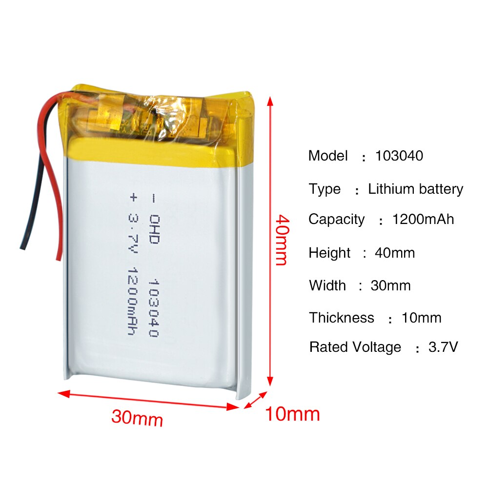 Oplaadbare 1200Mah Li-Po Batterij 103040 Li-Ion Lipo Cellen Lithium Li-Po Polymeer Batterij Voor MP3 MP4 dvd Gps Bluetooth Headset