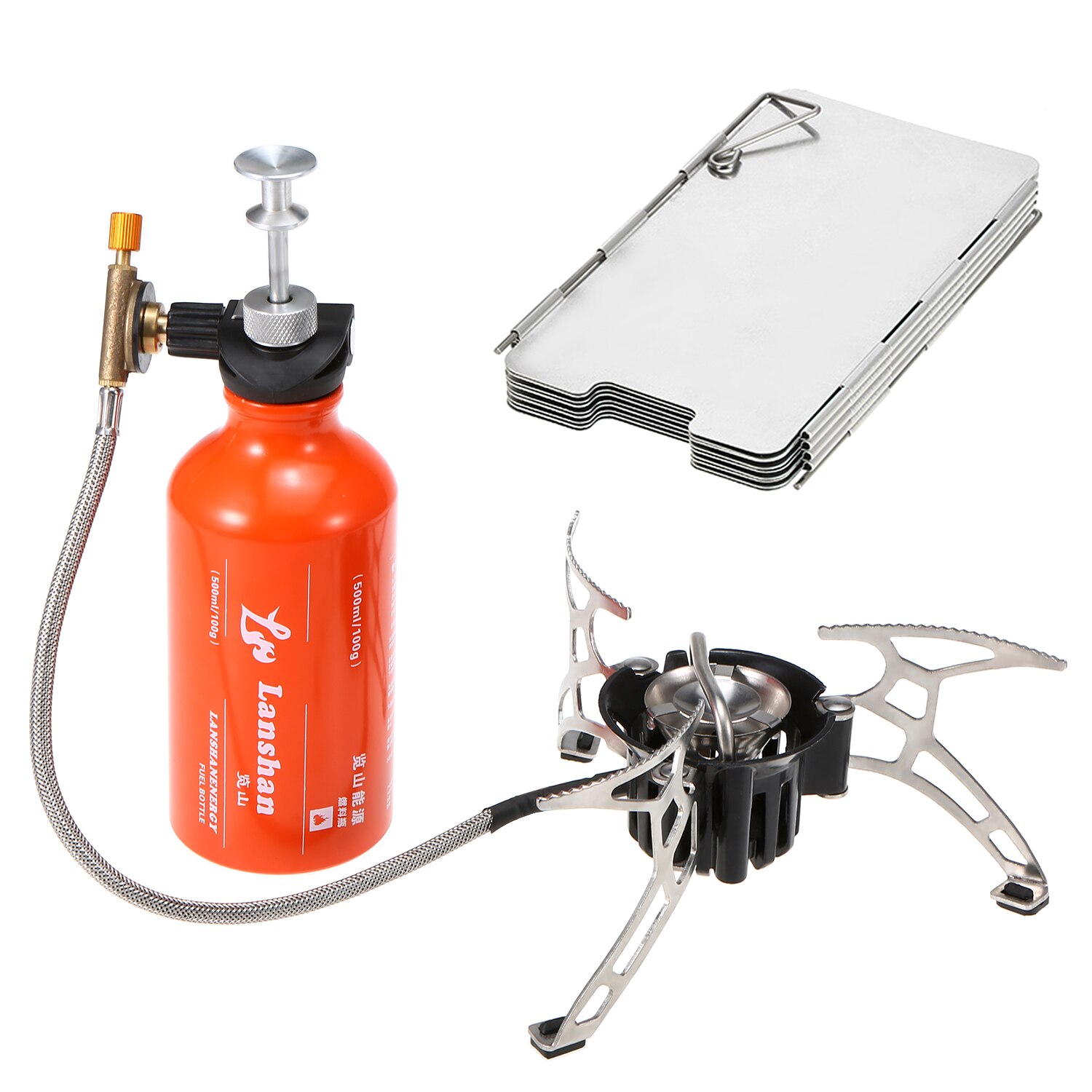 Réchaud de Camping multi-carburant avec bouteille d&#39;essence de 500ml et 9 plaques, pare-brise, pare-brise, Diesel, alcool, Camping en plein air