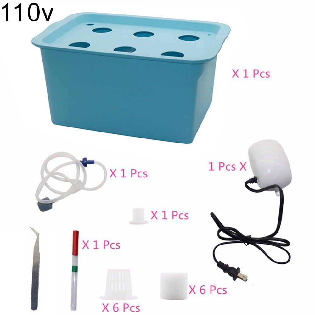 1 sets 110V 220V Plant Site Hydroponic Systems Kit 6 Holes Nursery Pots Soilless Cultivation Box Plant Seedling Grow Box Kit: Blue 110V