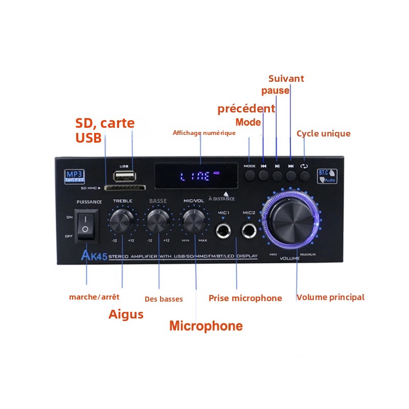 AK45 HiFi Cyfrowy Bluetooth 2.0 Kanałowy Wzmacniacz Audio MP3 Wzmacniacz Mocy Dźwięku Stereo Domowy Samochodowy Głośnik Samochodowy Max 350W X 2