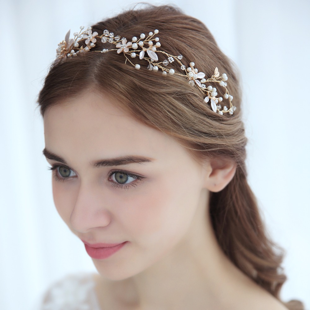 Parel Strass Bloem Bruid Haarband Haar Ornamenten Bruiloft Accessoires Bruid Tiara Gouden Kleur Bloem Haaraccessoires