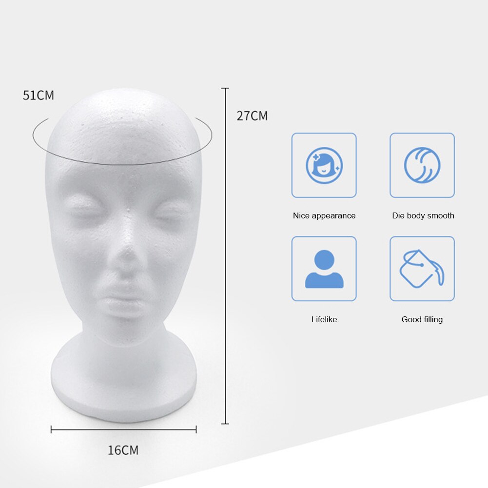 1 PC Female Styrofoam Foam Mannequin Manikin Head Model Hat Glasses Display Foam Mannequin Head Model Hat Wig Display Stand Rack