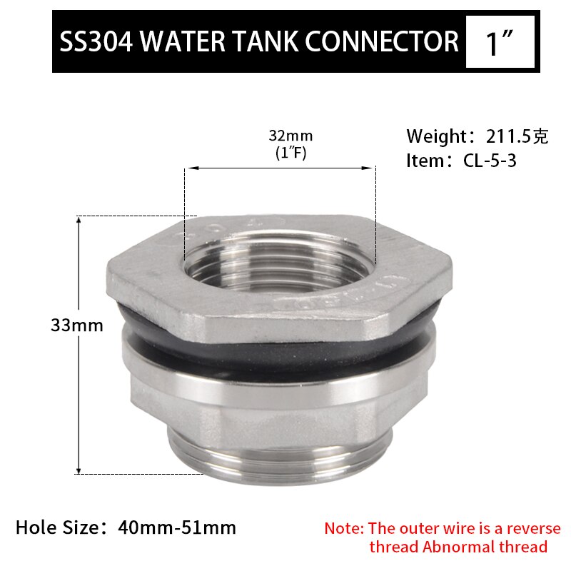 Stainless Steel Water Tank Connector 1/4'' 3/8'' 1/2'' 3/4'' 1'' 1-1/4'' 1-1/2'' 2'' Female Pipe Single Fittings Nut Jointer: 1inch
