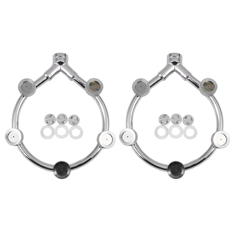 2X Stainless Steel Fan Ring With 5 Nozzle Seats Sprayer Mist Fan Ring Water Sprayer Fine Fog Ring