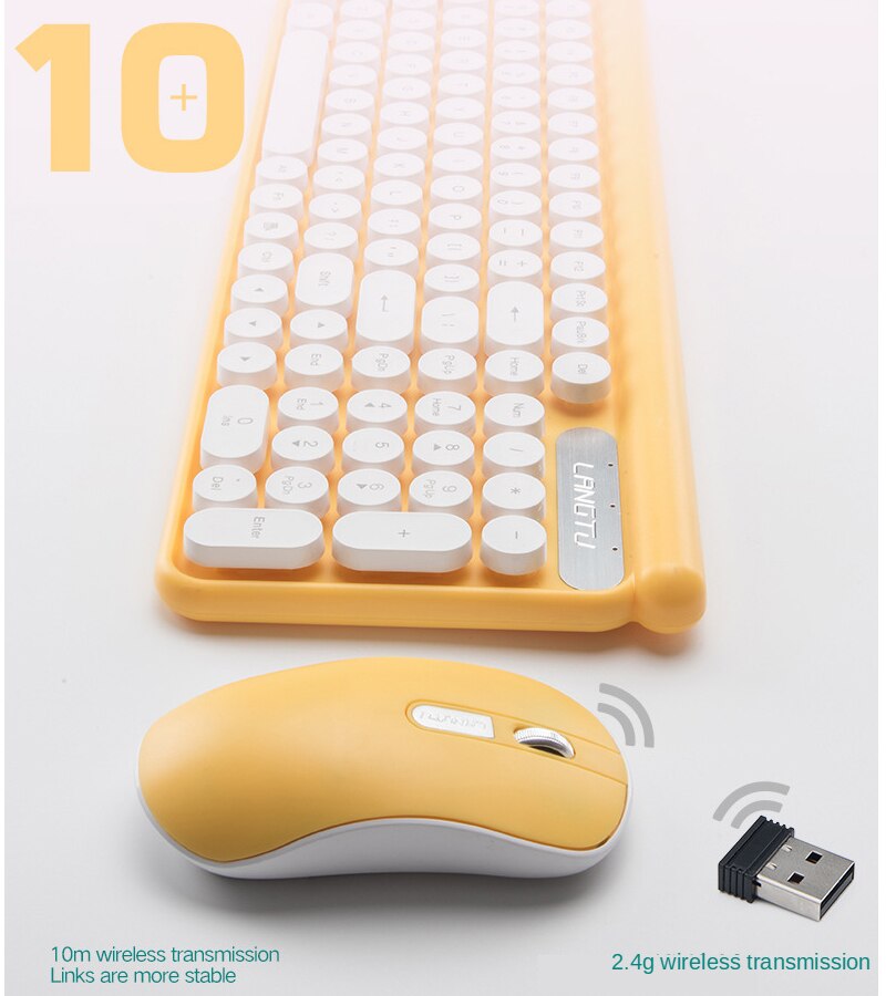 Smart Sleep Charge Wireless Keyboard and Mouse Set Silent Mouse Keyboard Suspension Retro Round Key Cap Keyboard PC Keyboards