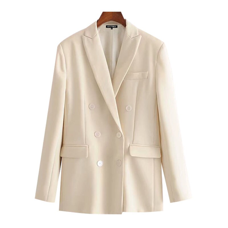 Kpytomoa Vrouwen Office Wear Double Breasted Blazer Jas Vintage Lange Mouwen Zakken Vrouwelijke Bovenkleding Chic Tops: L