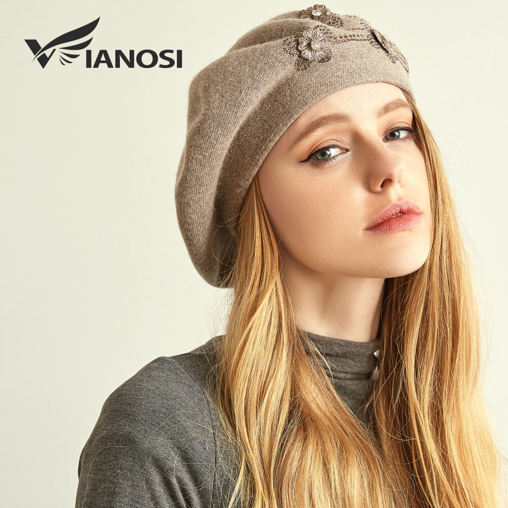 Vianosi vinteruld kvinder baret varm blomst rhinestones strikkede kvindelige hatte hætter: 04