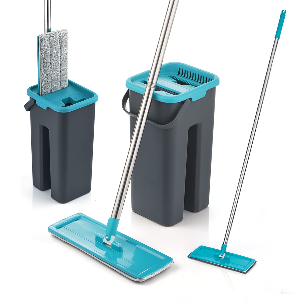 El sistema de cubo de fregona plana separa el agua sucia y limpia, sistema de autolimpieza manos libres, almohadillas de microfibra lavables y reutilizables