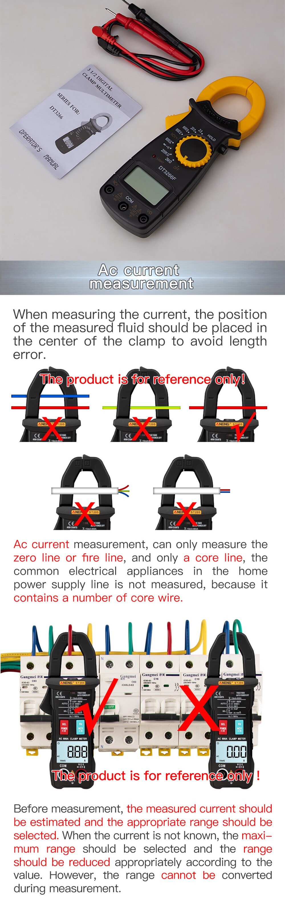 Digital Clamp Meter Multimeter Handheld AC DC Voltage Current Voltmeter Diode Resistance Non-contact Fire Wire Identification