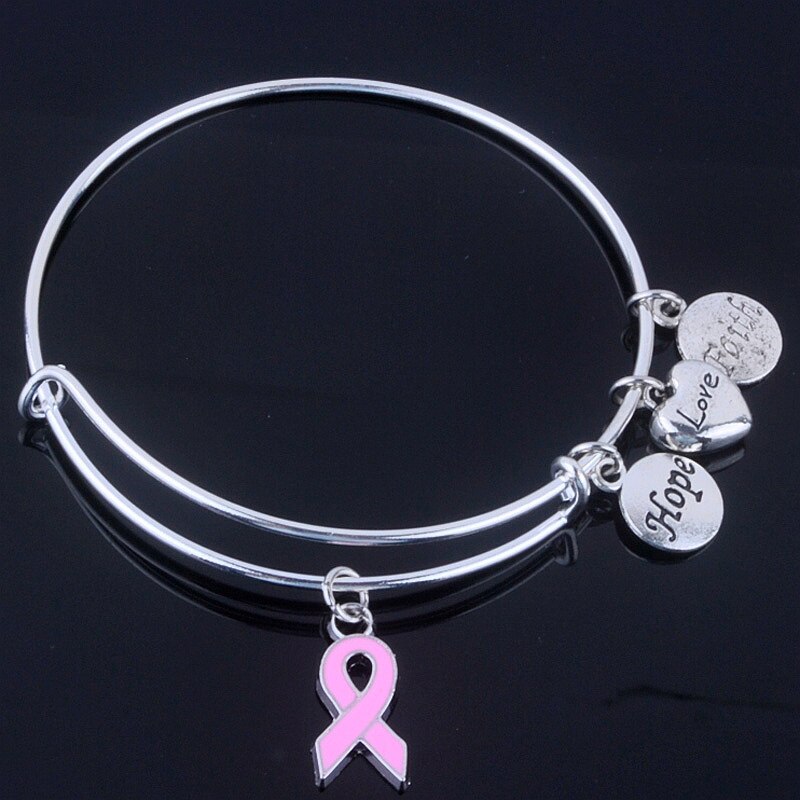 Importa para el cáncer de mama Rosa pulseras con cintas espero Love Faith encantos pulsera brazaletes ajustables para joyería B008: 1