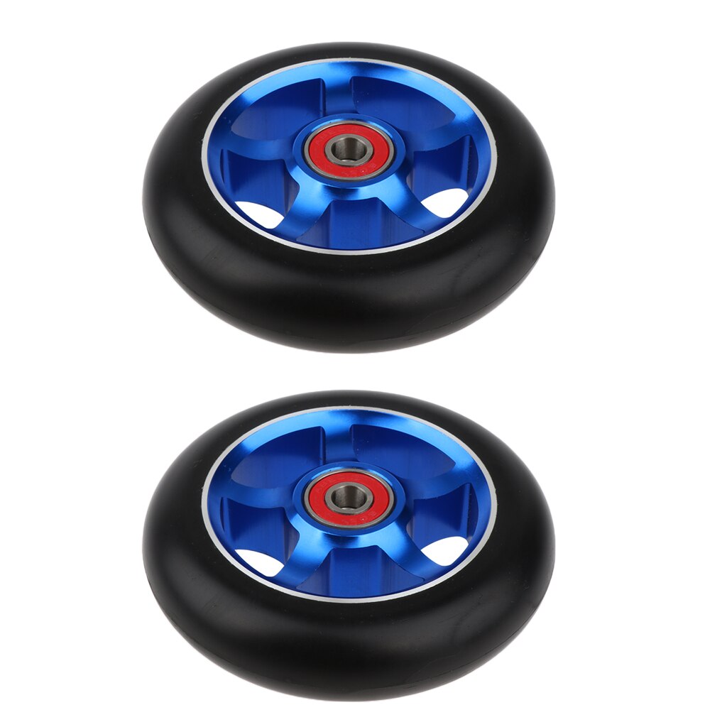 2 pcs Replacement 100mm Push/Kick/Stunt Scooter Wheels with Bearings &amp; Bushings: blue