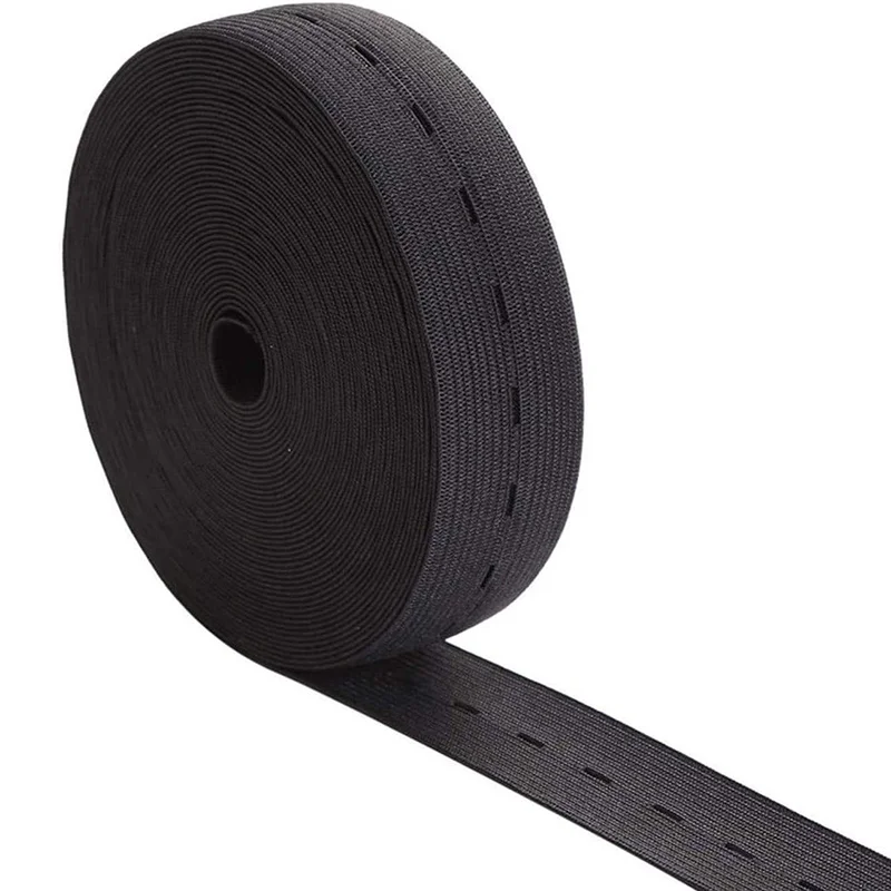 Bandas elásticas con ojales de 2/5M, banda de costura elástica con parte posterior plana de 15/20/25mm, carrete de punto, cinturón de cordón elástico para pantalones DIY, pretina: Negro / 15 mm / 1,5 m