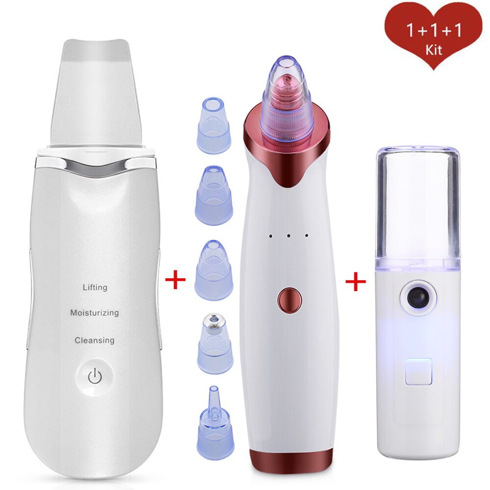 Ultrasonic Skin Scrubber Facial Peeling Pore Cleaner Exfoliator Face Blackhead Remover Spa Nano Sparyer Steamer: Set 5
