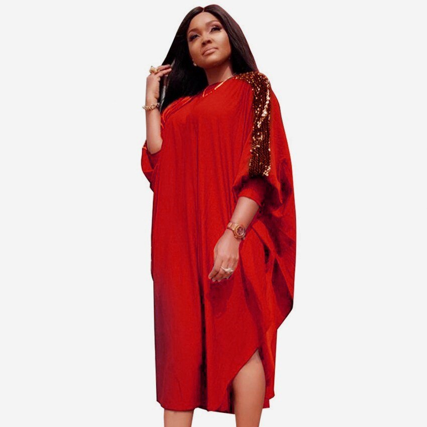 Losse Vrouwen Lovertjes Gewaden Jurk Batwing Solid Maxi Lange Femme Vestidos Zomer Herfst Partij Elegante Jurken