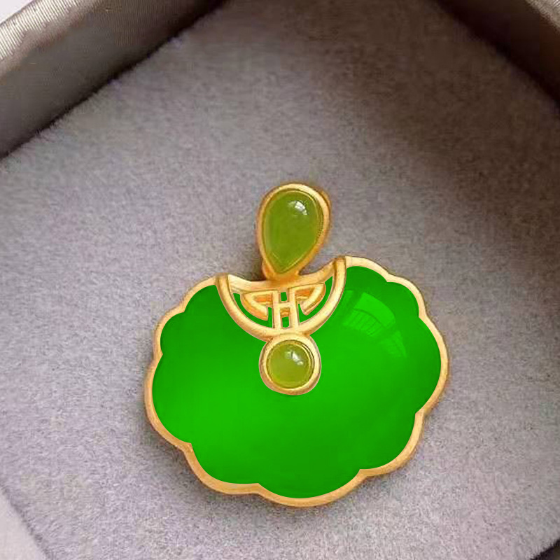 Collier pendentif Ruyi en Jade Hetian naturel, bijoux à la , amulette calcédoine, pour femmes, , S925: green