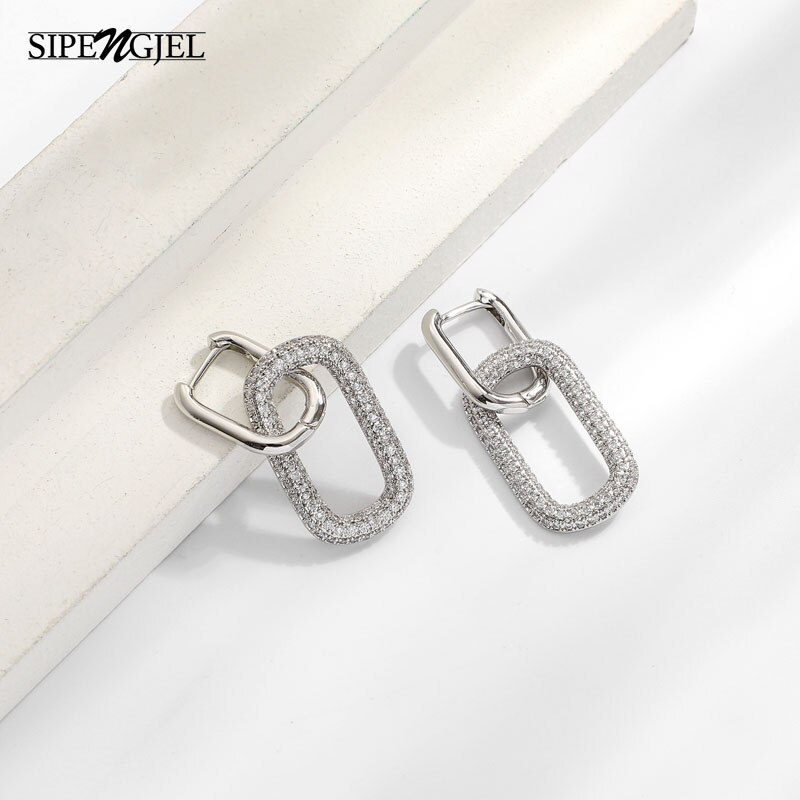 Cubic Zircon Punk Geometric Oval Earrings Gold And Silver Color Big Hoop Earings For Women Hip Hop Jewelery