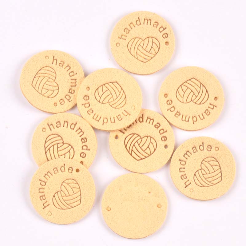 20 piezas, 2,5 cm, tela redonda de PU, etiquetas en relieve hechas a mano, etiqueta de bandera DIY para accesorios de costura de prendas cp3436: NICKEL