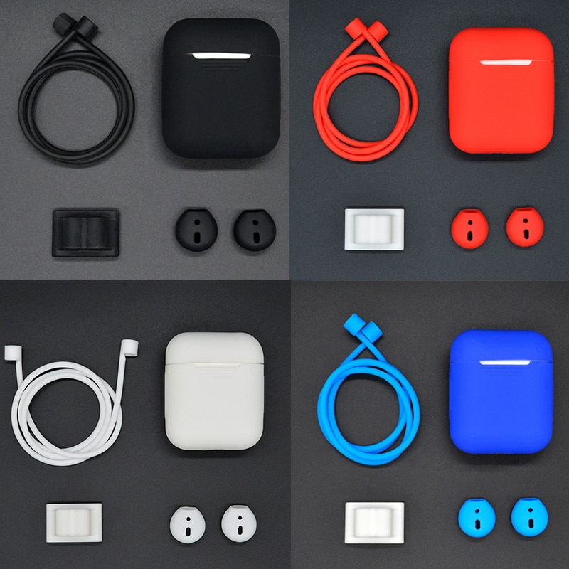 Funda de silicona 4 en 1 para Airpods 1 y 2, funda protectora para AirPods 1 y 2, Correa antipérdida para Apple Airpods 1 y 2