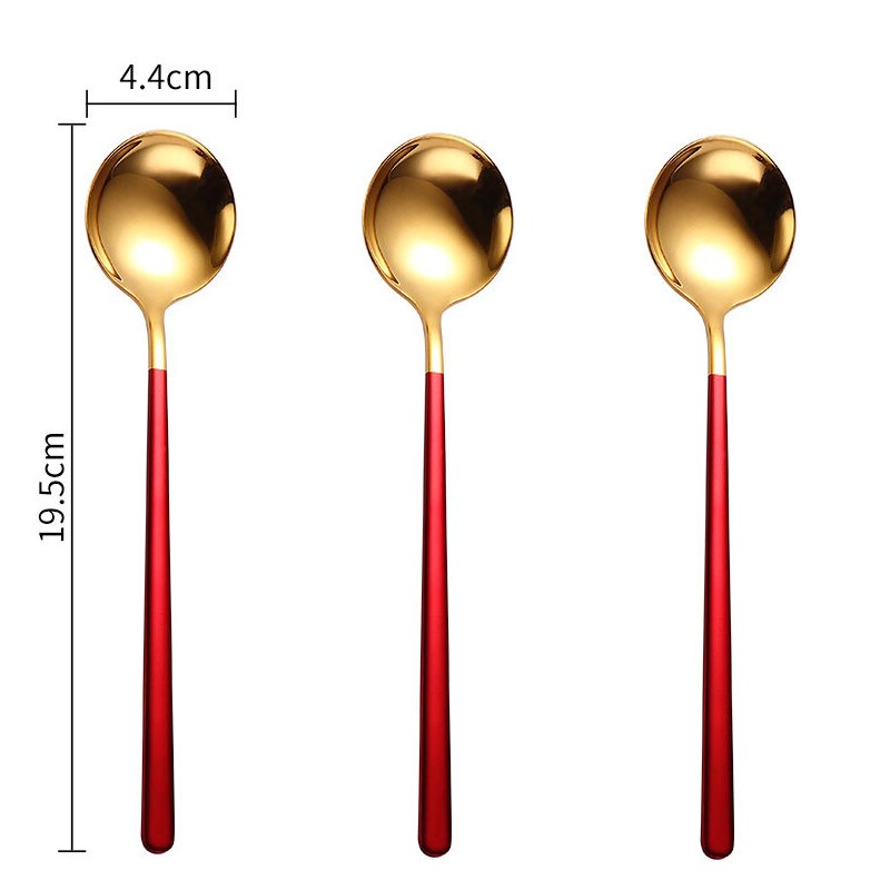 Ensemble de cuillères à thé à Long manche en or, 3 pièces, cuillères à thé en acier inoxydable de alimentaire, pour Dessert, café et crème glacée, accessoires de cuisine: 3pcs red gold