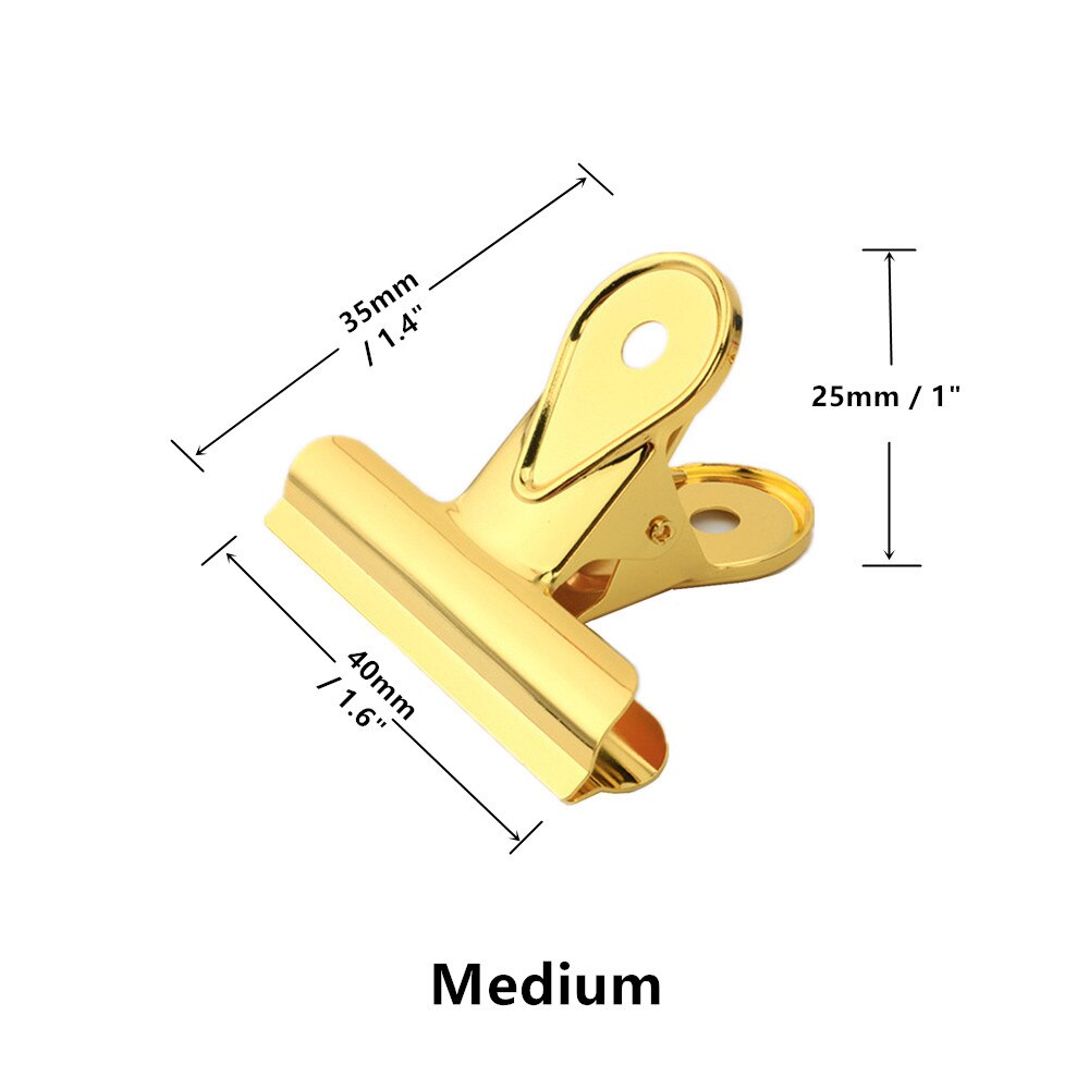 Gold & Rose Gold Heavy Duty Bulldog Clips Duckbill Clip Clamp for Office Bills or Household Kitchen Sealing Supplies 4 Sizes: 10pcs Medium Gold