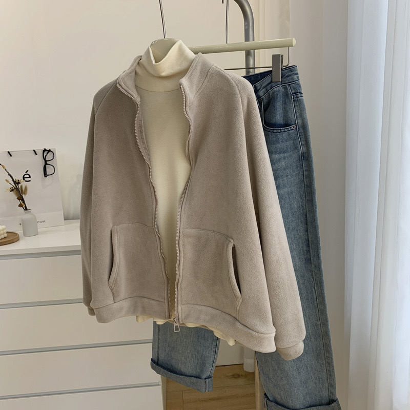 Polar Fleece Casual Jassen Jassen Tops Losse Warme Sweatshirt Basis Casaco Koreaanse Chaquetas Abrigos Mode Vrouwen Jaqueta: L / Black