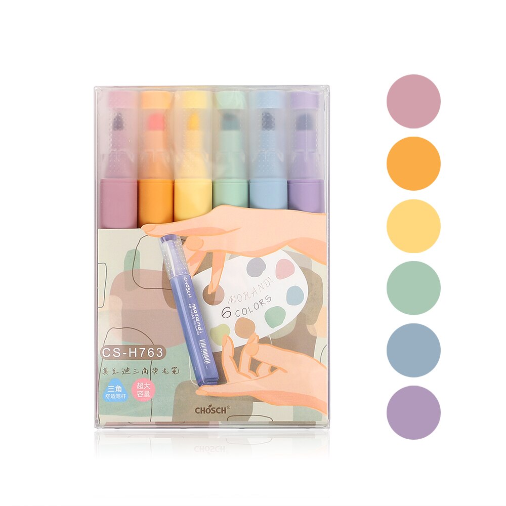 6 Stks/set Morandi Kleur Markeerstift Diy Hoge Capaciteit Student Journal Mark Pen Briefpapier Kawaii Schoolbenodigdheden: Default Title