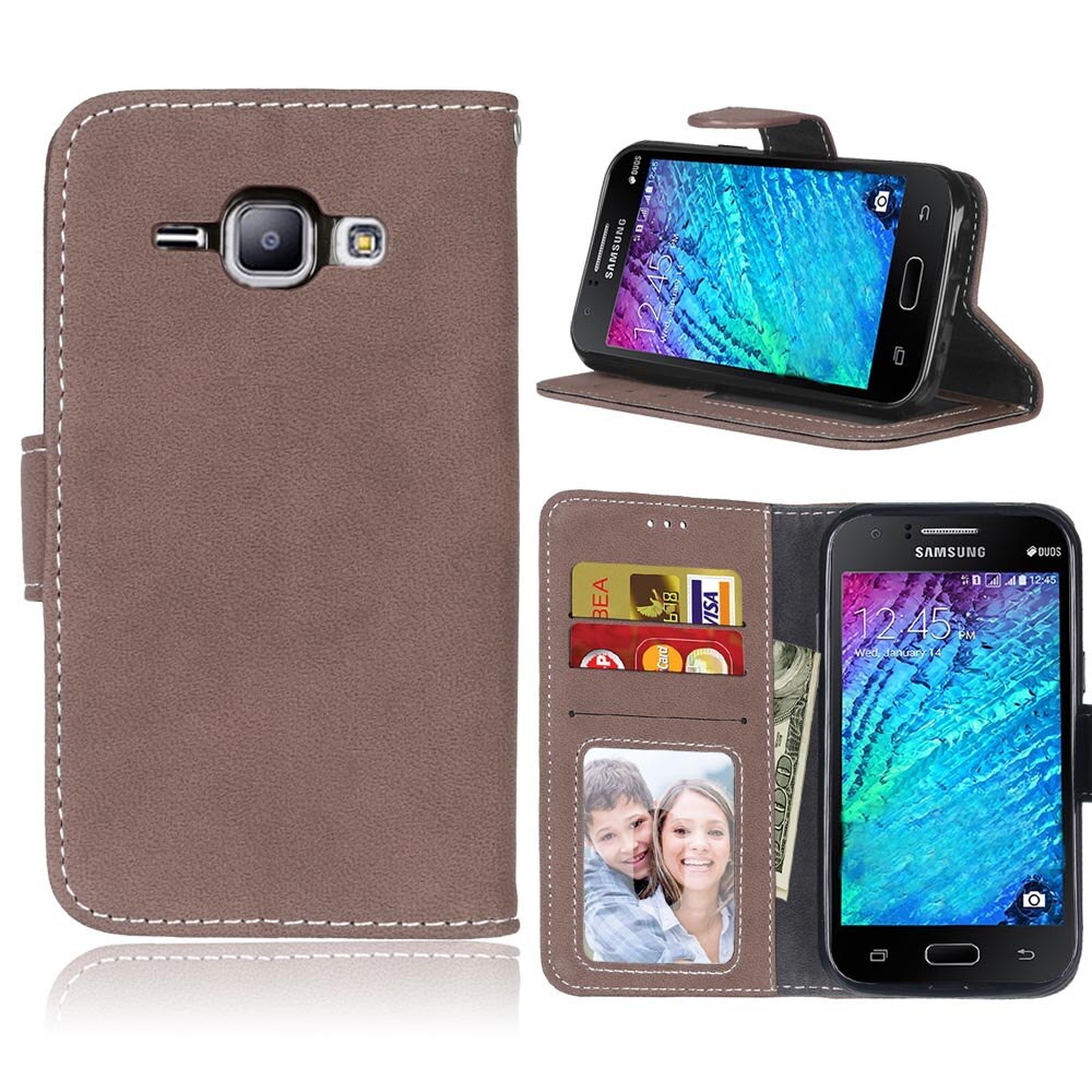 Voor Samsung Galaxy J1 J1 J100 J100F J100H Leather Wallet Flip Cases Siliconen Telefoon Cover Voor Samsung J1 SM-J100FN coque: Brown