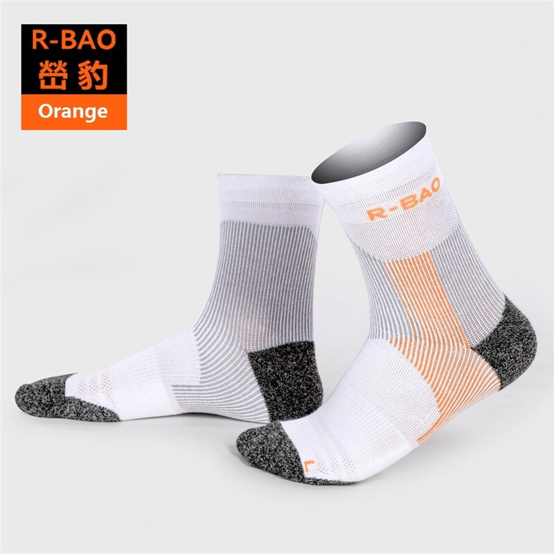 RB054 Men/Women Marathon Running Socks High Protect the Ankle compression sports socks 3pairs=1Lot: Orange / L