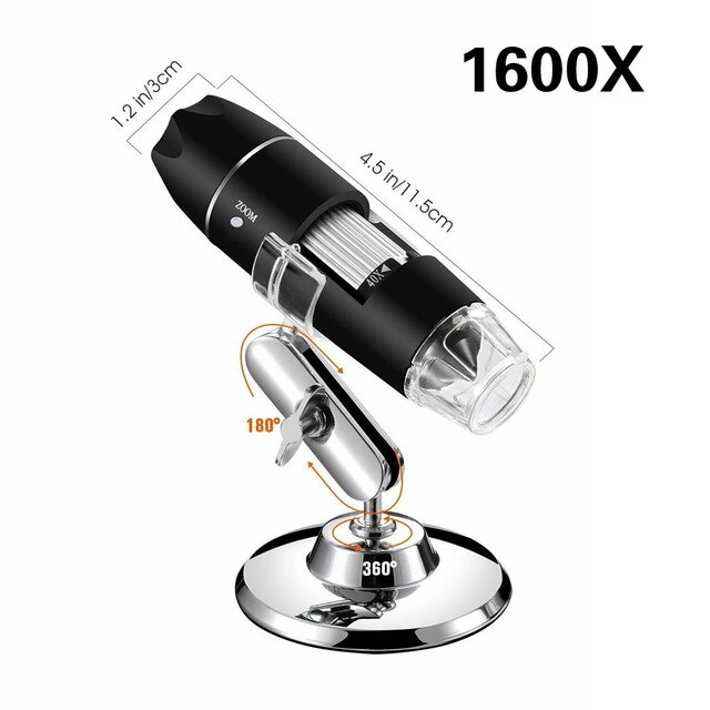 Practical Hand Held Endoscope 8LED Waterproof Black Durable Inspection Camera Endoscope Portable Digital Microscope: 1600X