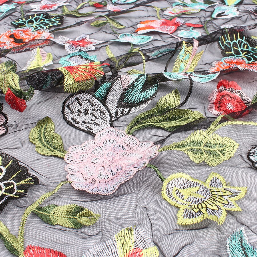 Flower Embroidered Net Yarn Fabric African Wedding Tulle Floral Lace Fabric Diy Craft Patchwork By Yard: No.5 - black net