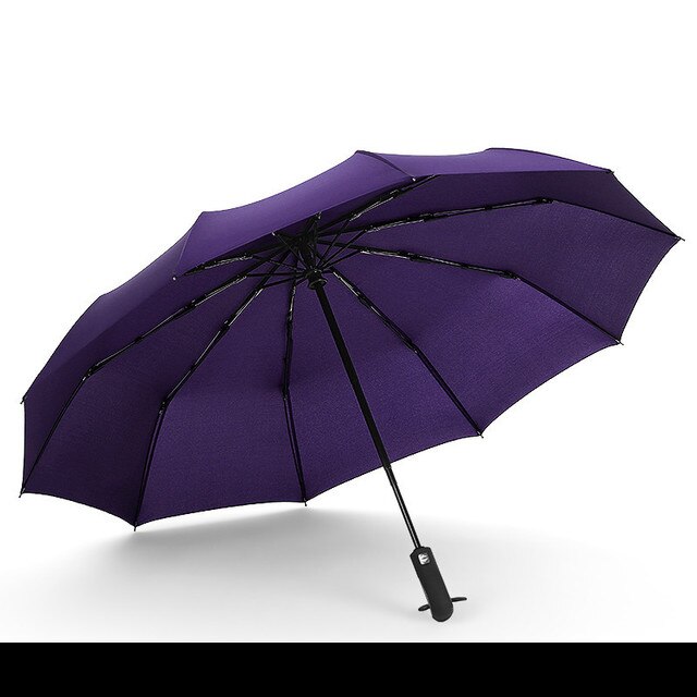 Three Folding Automatic Umbrella Rain Women Auto Luxury Big Windproof Umbrellas academy Men Double layer 10 Ribs Large Parasol: Single layer purple