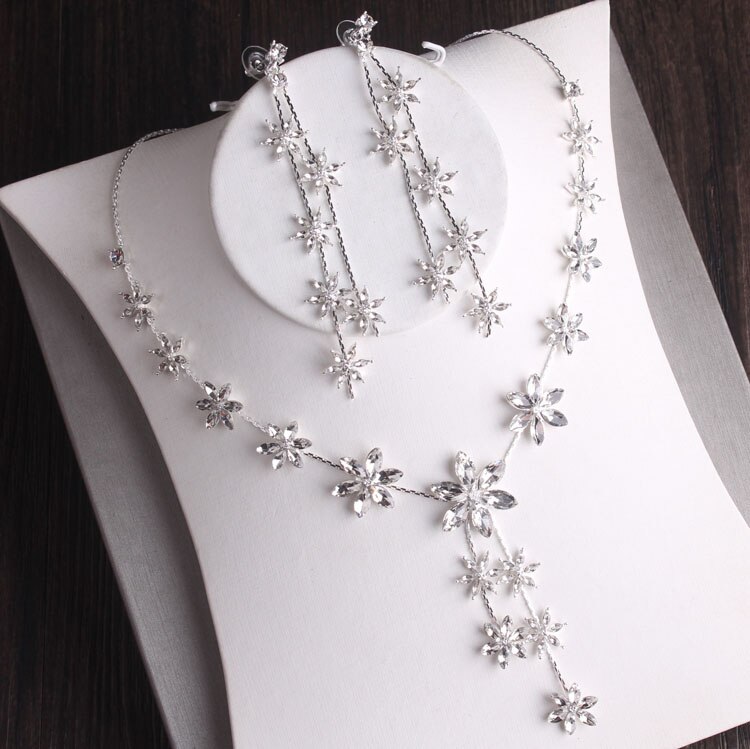 Baroque Silver Plated Crystal Leaf Bridal Jewelry Sets Rhinestone Crown Tiaras Choker Necklace Earring African Beads Jewelry Set: 2Pcs White Set