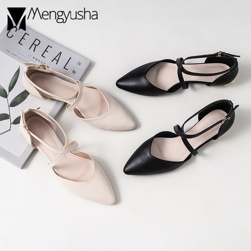 cross narrow band flat shoes woman pointed toe D'orsay ballet flats 34-43 big size OL working shoes woman metal heel mules