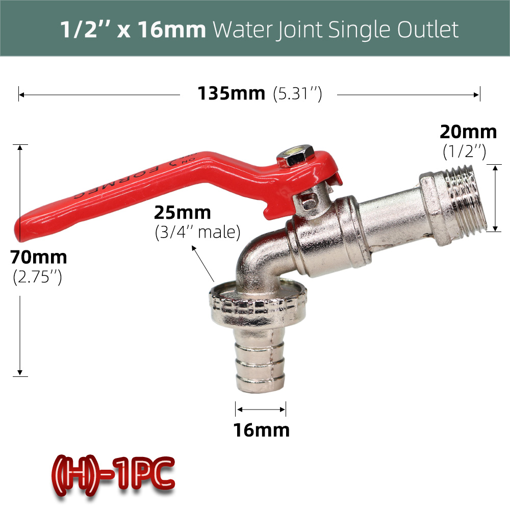 Brass Tap Joint 1/2'' IBC Water Tank Connector 2-Way 1-Way Garden Hose Irrigation Faucet Adapter Replacement Fitting Ball Valve: H-1PC