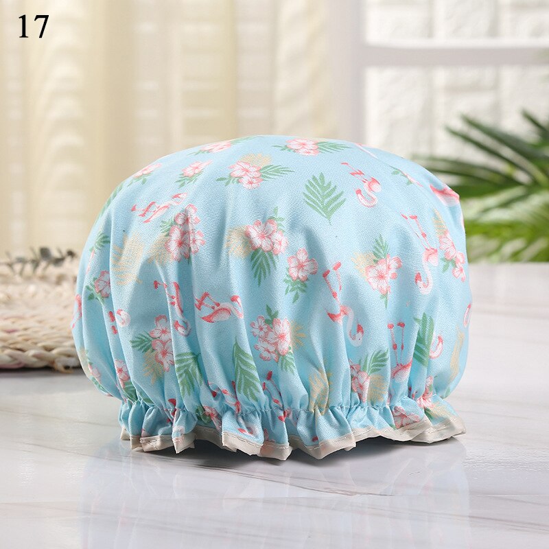 Shower Cap Bathing Waterproof Cap Cute print Daisy Flamingo Anti-smoke Cap Comfortable Bath Hats Bathroom Accessories Hair Cover: 17