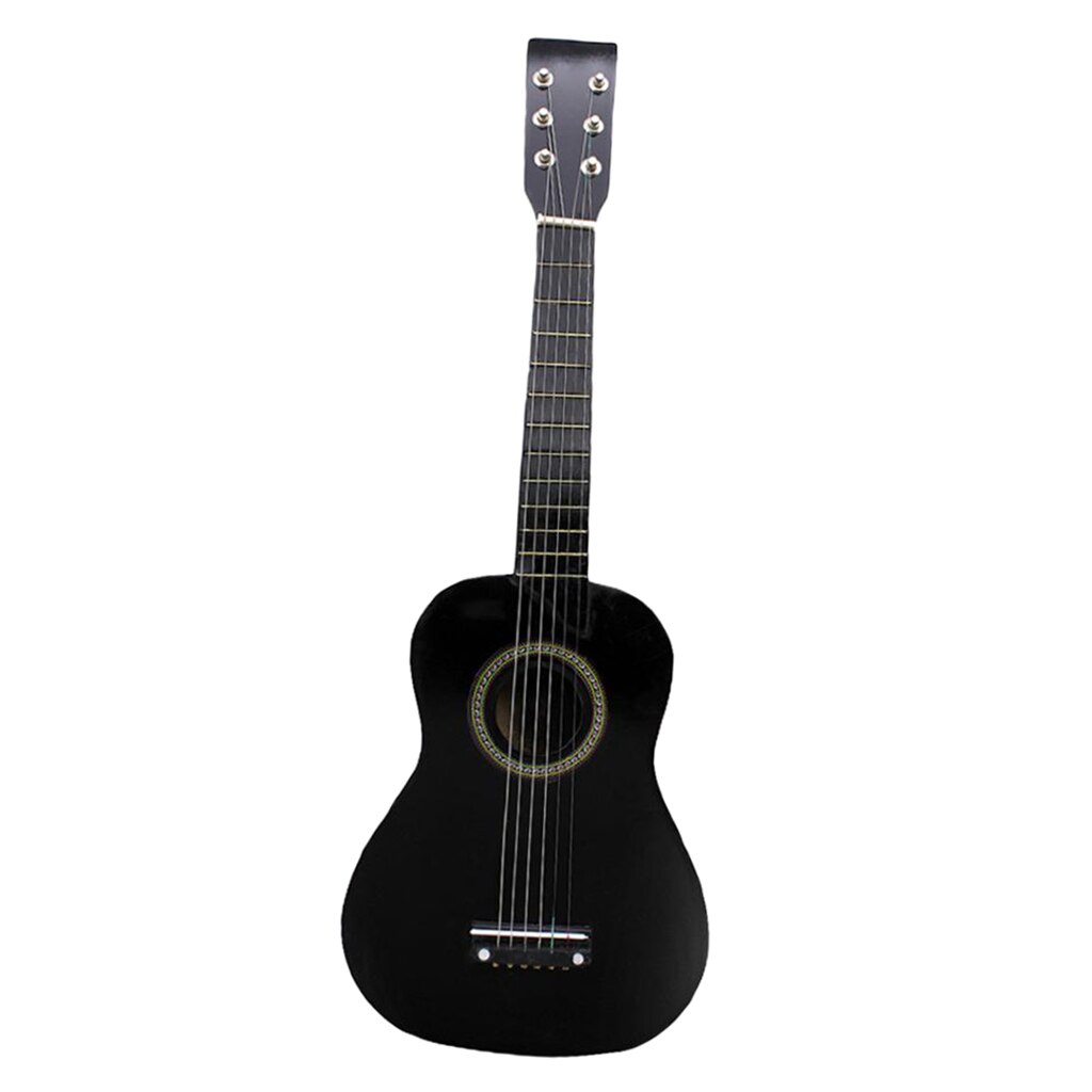 Solid Wood 23inch Acoustic Folk Guitar Mini Stringed Instrument for Beginners Children Students: Black
