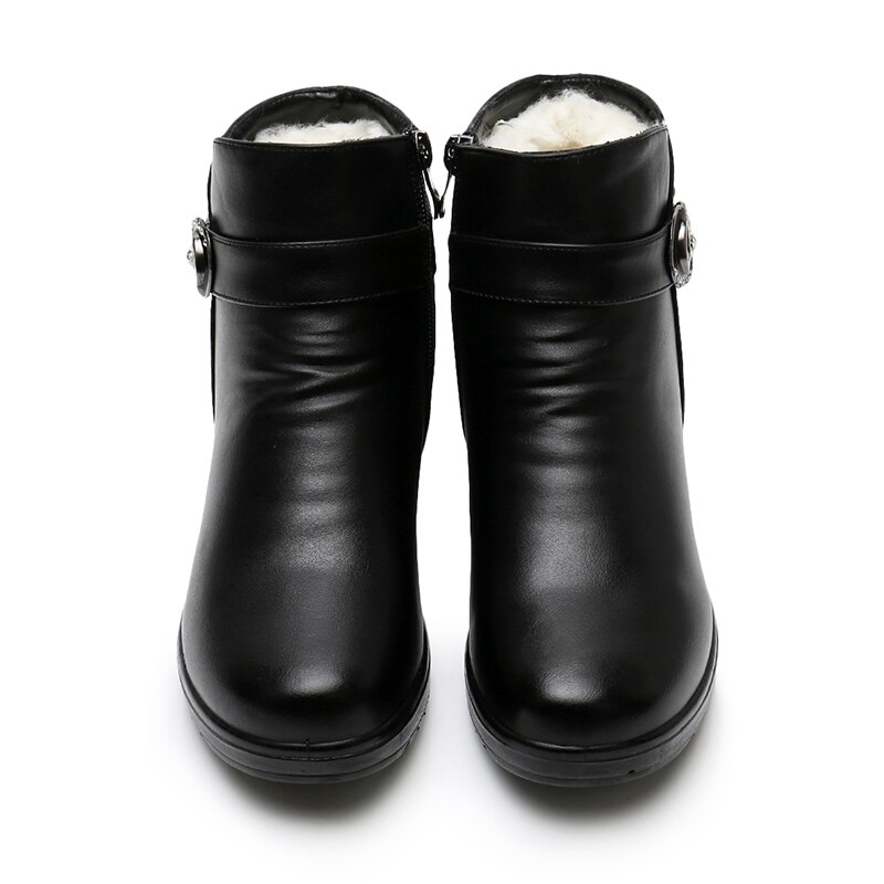 GKTINOO Leather Middle-aged Mother Warm Shoes Woman Ankle Boots Snow Boots Flat Non-slip Soft Bottom Comfortable Women Boots