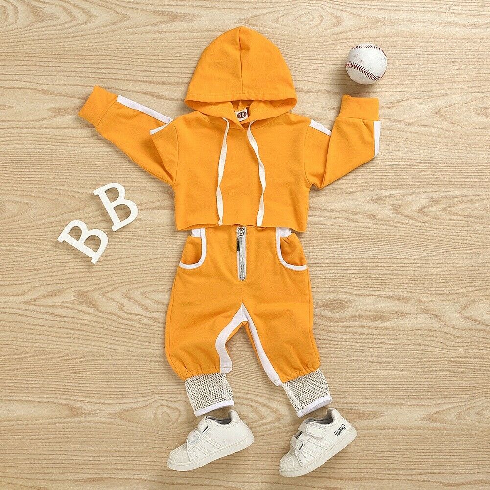 0-24m småbørn spædbarn baby piger sport tøj sæt solid langærmet pullover hætte crop tops bukser træningsdragt outfit