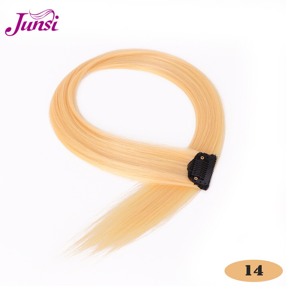 JUNSI Colored Hair Strands Hair Extension Long Straight Female Rainbow Hair Pieces A Clip Heat Resistant Synthetic Bundles: 14