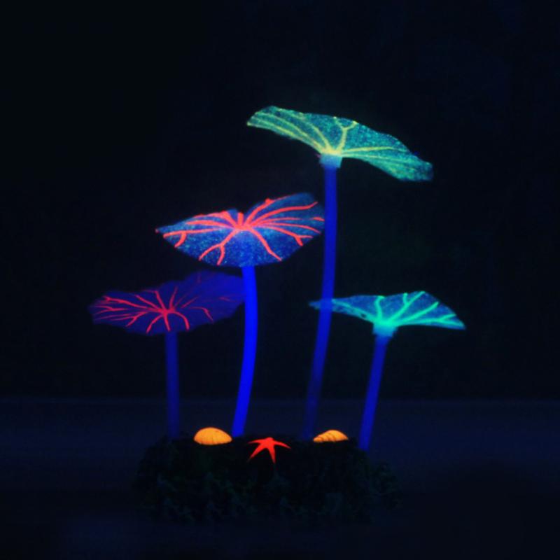 Fluorescerende kunstig koral glødende lotusblad svamp lysende sten akvarier akvarium lysende indretning tilbehør: 1