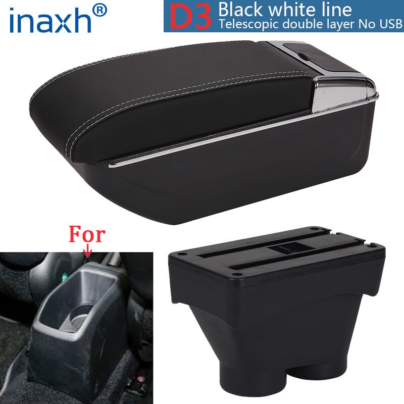 Für Peugeot 208 Armlehne Kasten Lagerung Kasten Auto Halfter Aschenbecher Innen zubehör nachrüsten teile USB: D3 Schwarz Weiß NoUSB