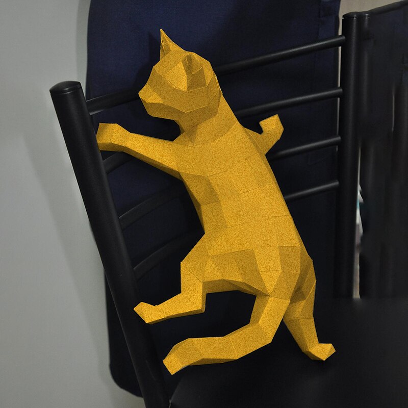Papier Papercraft 3D Lowpoly escalade mur de chat noir, décoration murale de chambre à coucher, décorations artistiques de fête, couloir de maison, jouets à faire soi-même: C