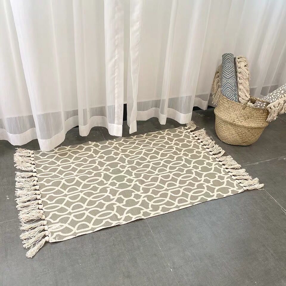 Ins etnisk stil vævet linned bomulds rektangel tæppe mat til stue håndmad lille tæppe soveværelse sengelinned fodpude vaskbar: G