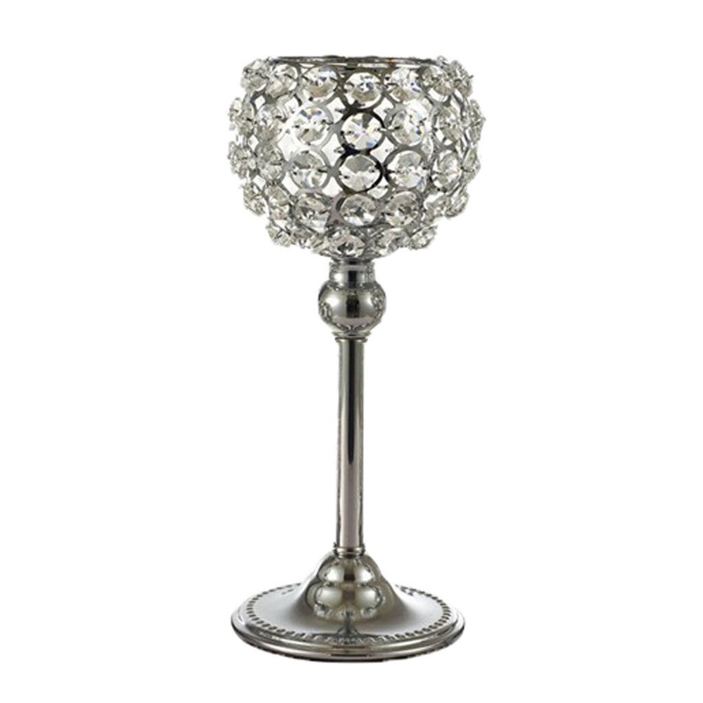 Krystall telys lysestake lysestake glass søyle lysestaker bryllup bord midtdeler fest hjemmedekorasjon: 25cm sølv