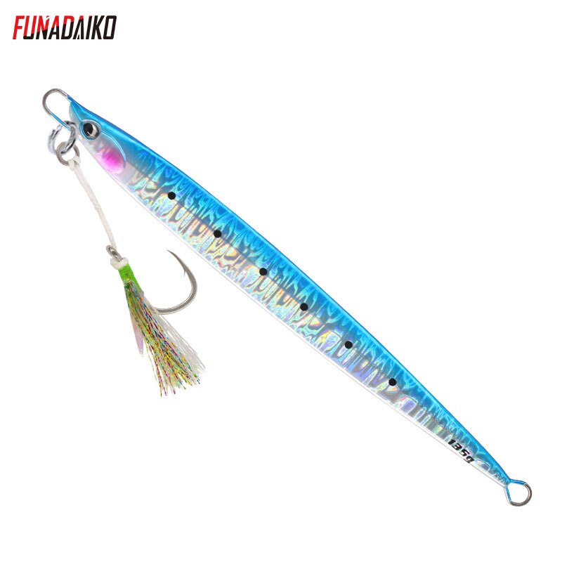 Funadaiko jigging lokke 80g 100g 135g jig agn metal jig lokke fiskeri lokke jig langsom jig fiske jig med 5x hjælpe kroge pesca: Blå laser / 100g